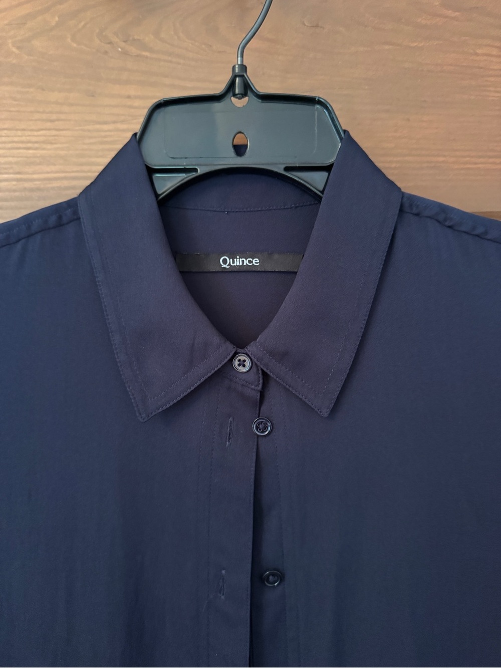 Quince Navy Blue Silk Button-Down Shirt, size Small - Picture 2 of 16